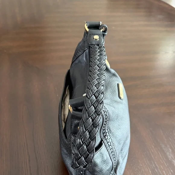 Michael Kors Black Pebbled Leather Shoulder Bag with Gold MK Charm - Picture 9 of 15